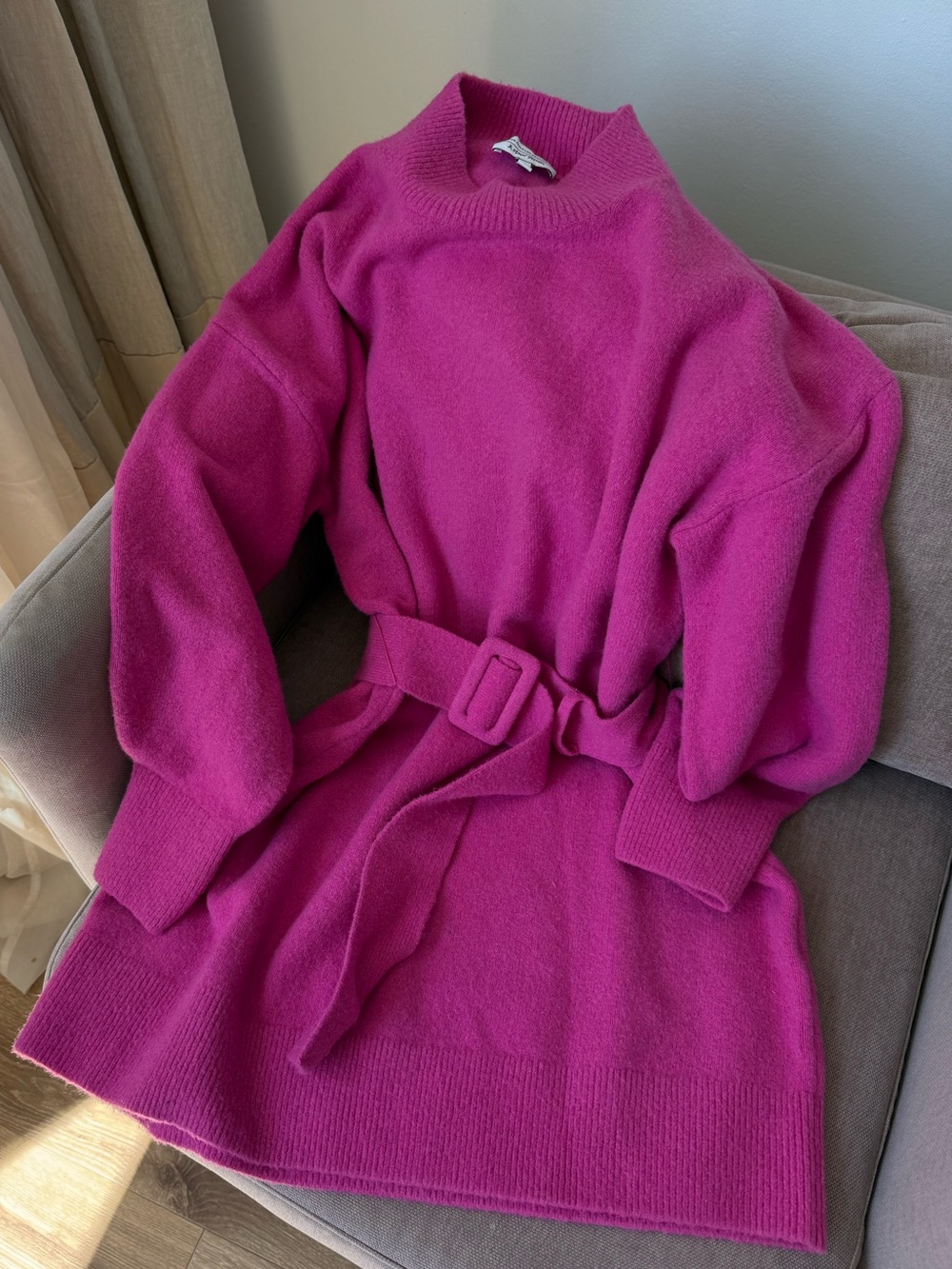 & Other Stories Belted Knit Mini Dress Neutral L - Picture 4 of 10